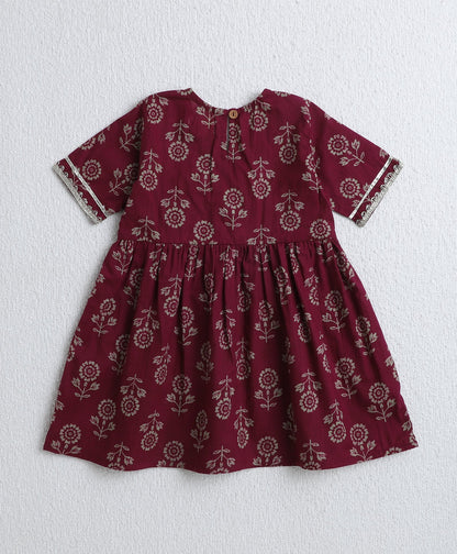 The Magic Wand Cotton Woven Half Sleeves Floral Printed Kurti & Sharara Set with Dupatta- Wine