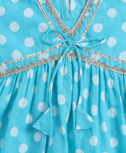 The Magic Wand Cotton Woven Half Sleeves Polka Dots Printed Kurti & Sharara Set with Dupatta- Blue