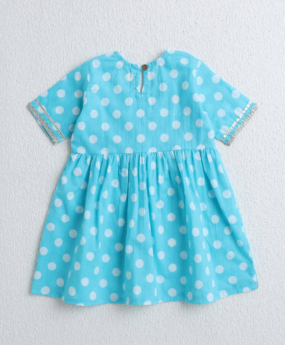 The Magic Wand Cotton Woven Half Sleeves Polka Dots Printed Kurti & Sharara Set with Dupatta- Blue