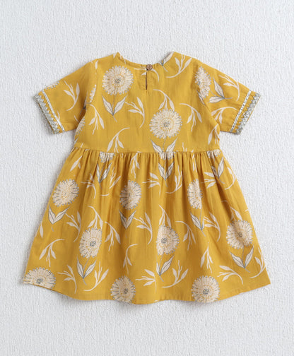 The Magic Wand Cotton Woven Half Sleeves Floral Printed Kurti & Sharara Set with Dupatta- Yellow