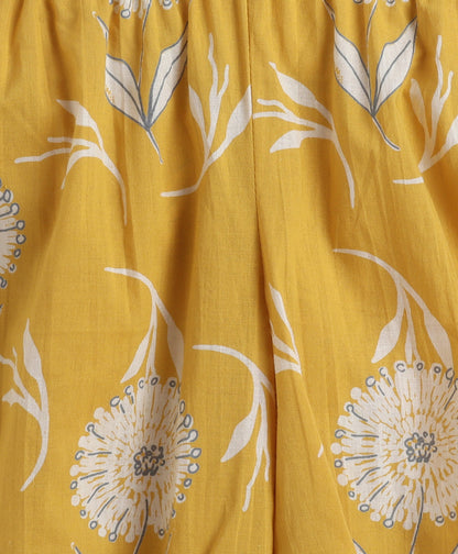 The Magic Wand Cotton Woven Half Sleeves Floral Printed Kurti & Sharara Set with Dupatta- Yellow