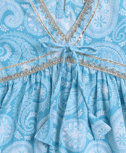 The Magic Wand Cotton Woven Half Sleeves Floral Printed Kurti & Sharara Set with Dupatta- Blue