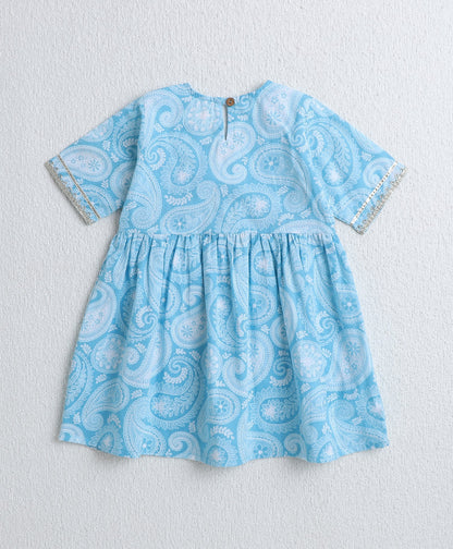 The Magic Wand Cotton Woven Half Sleeves Floral Printed Kurti & Sharara Set with Dupatta- Blue