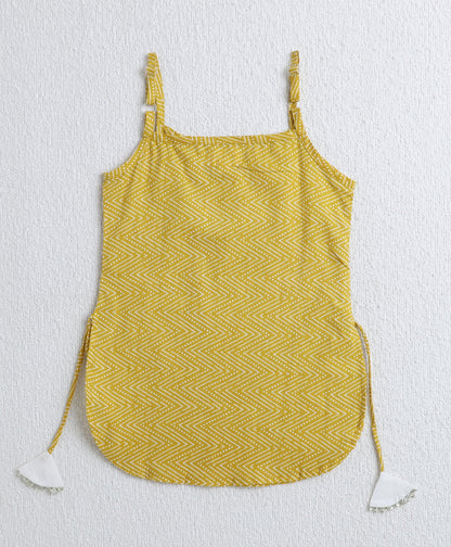 The Magic Wand Cotton Woven Printed Singlet Kurti and Sharara Set with Dupatta- Yellow