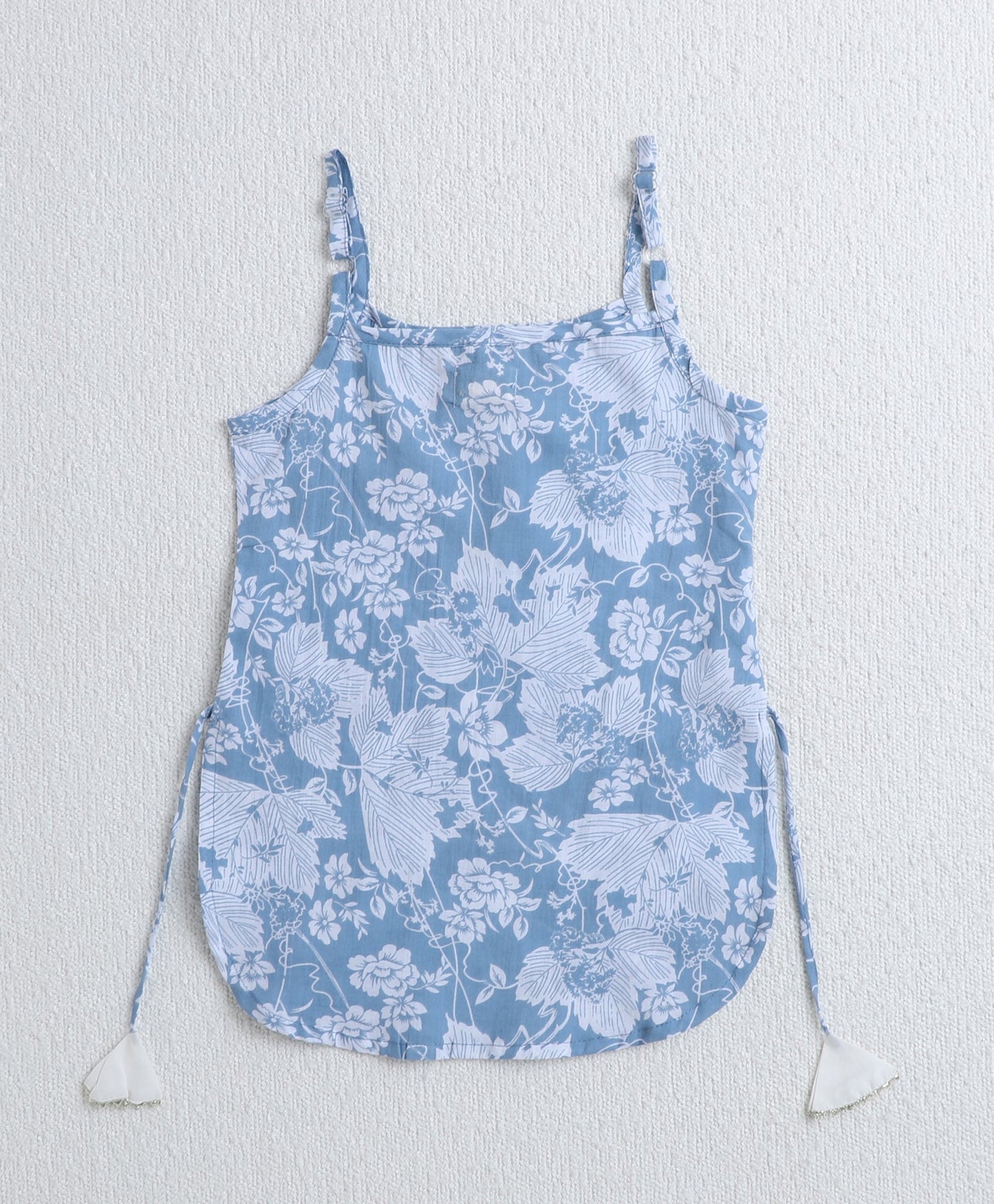 Cotton Woven Floral Printed Singlet Kurti and Sharara Set with Dupatta- Blue