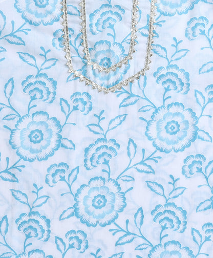 The Magic Wand Cotton Woven Floral Printed Singlet Kurta Sets - Blue