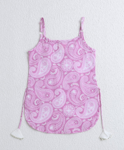 Cotton Woven Floral Printed Singlet Kurti and Sharara Set with Dupatta- Pink