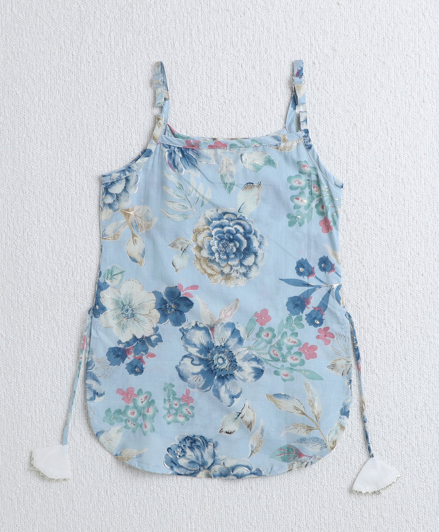 The Magic Wand Cotton Woven Floral Printed Singlet Kurti and Sharara Set with Dupatta Blue