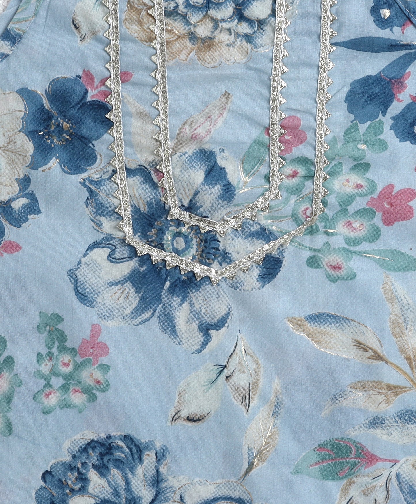 The Magic Wand Cotton Woven Floral Printed Singlet Kurti and Sharara Set with Dupatta Blue