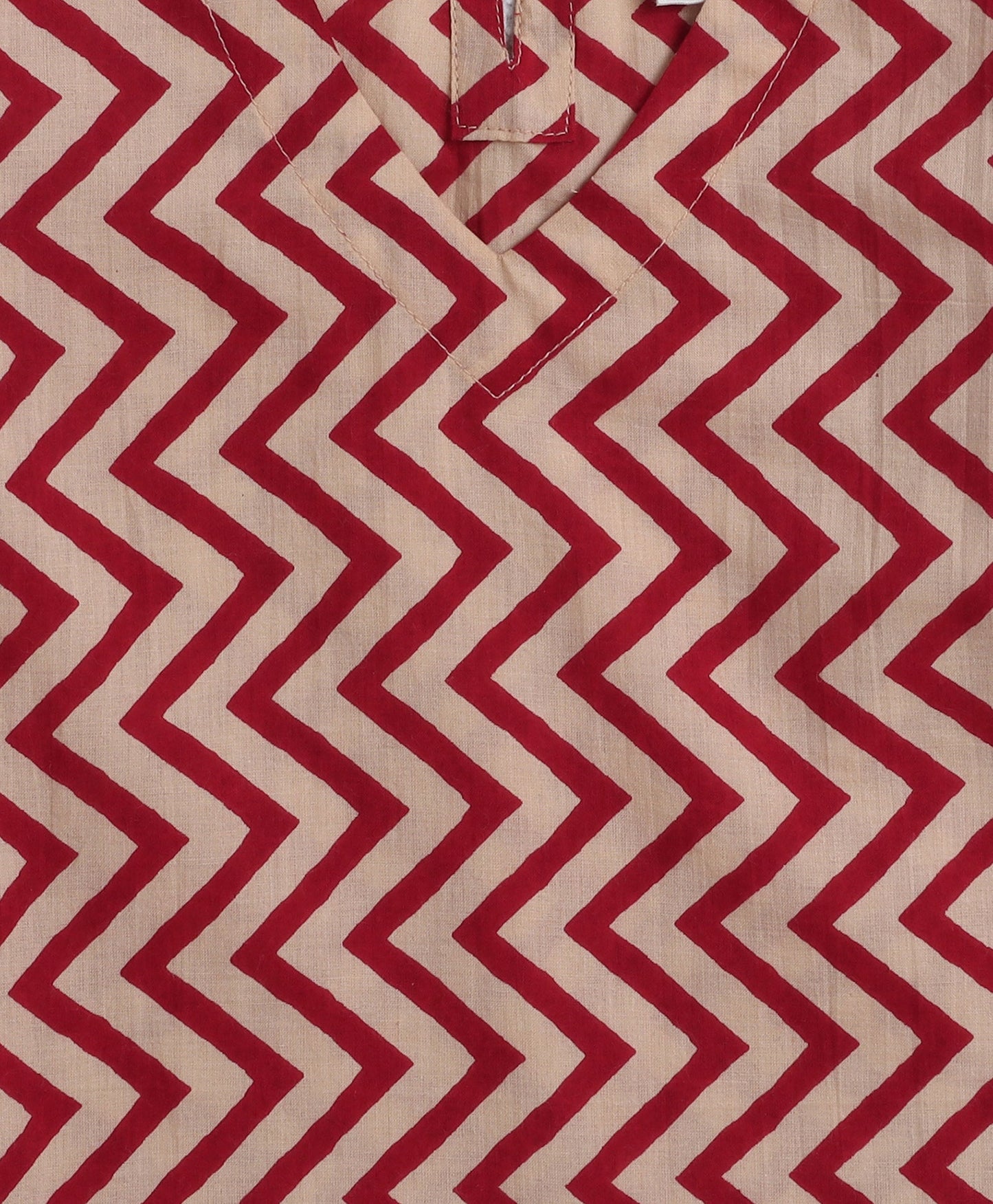 Cotton Woven Three Fourth Sleeves Zig Zag Printed Top and Bottom Set- Maroon