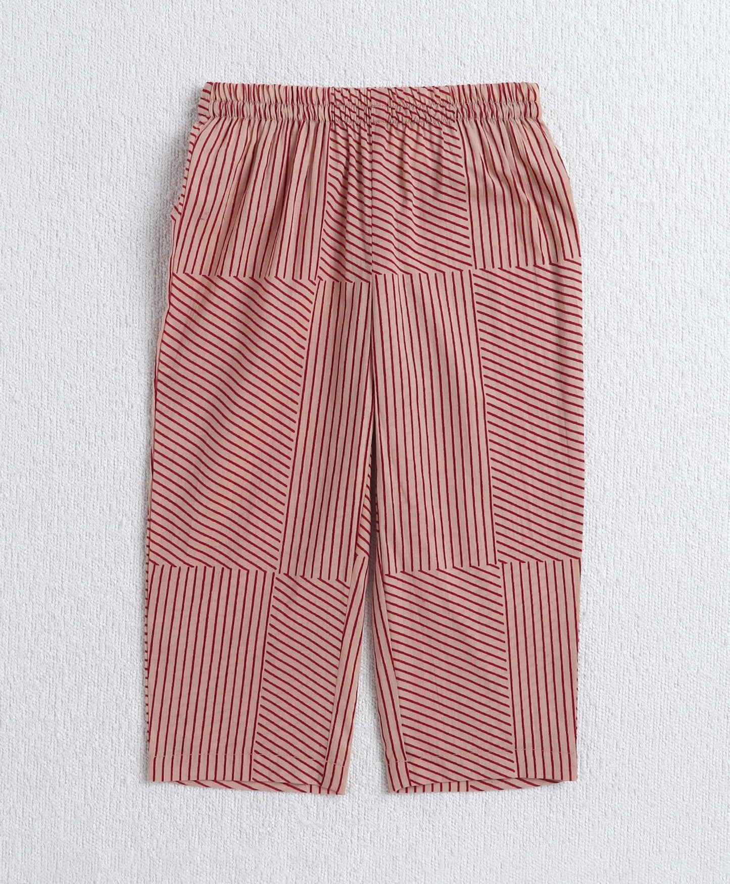 Cotton Woven Three Fourth Sleeves Zig Zag Printed Top and Bottom Set- Maroon