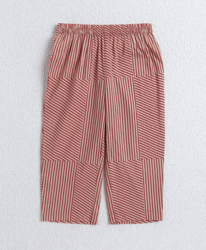 Cotton Woven Three Fourth Sleeves Zig Zag Printed Top and Bottom Set- Maroon