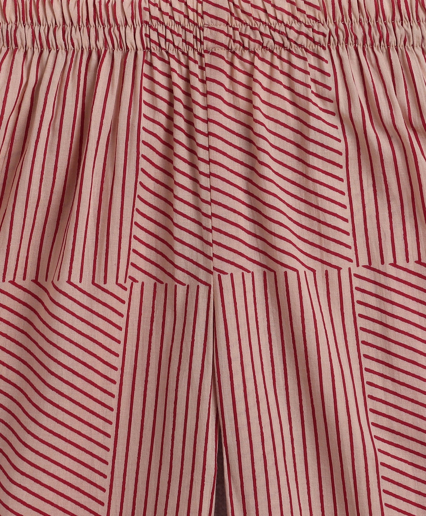 Cotton Woven Three Fourth Sleeves Zig Zag Printed Top and Bottom Set- Maroon