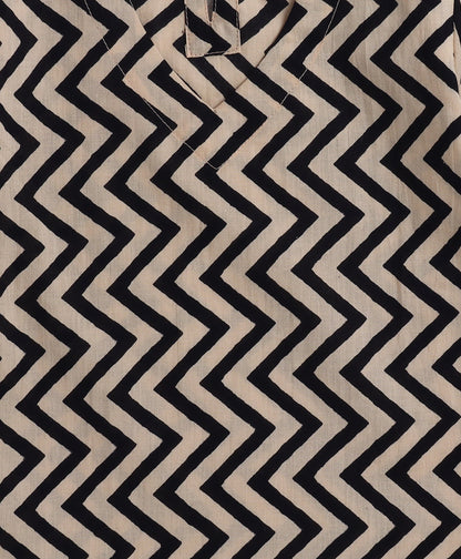 Cotton Woven Three Fourth Sleeves Zig Zag Printed Top and Bottom Set- Black