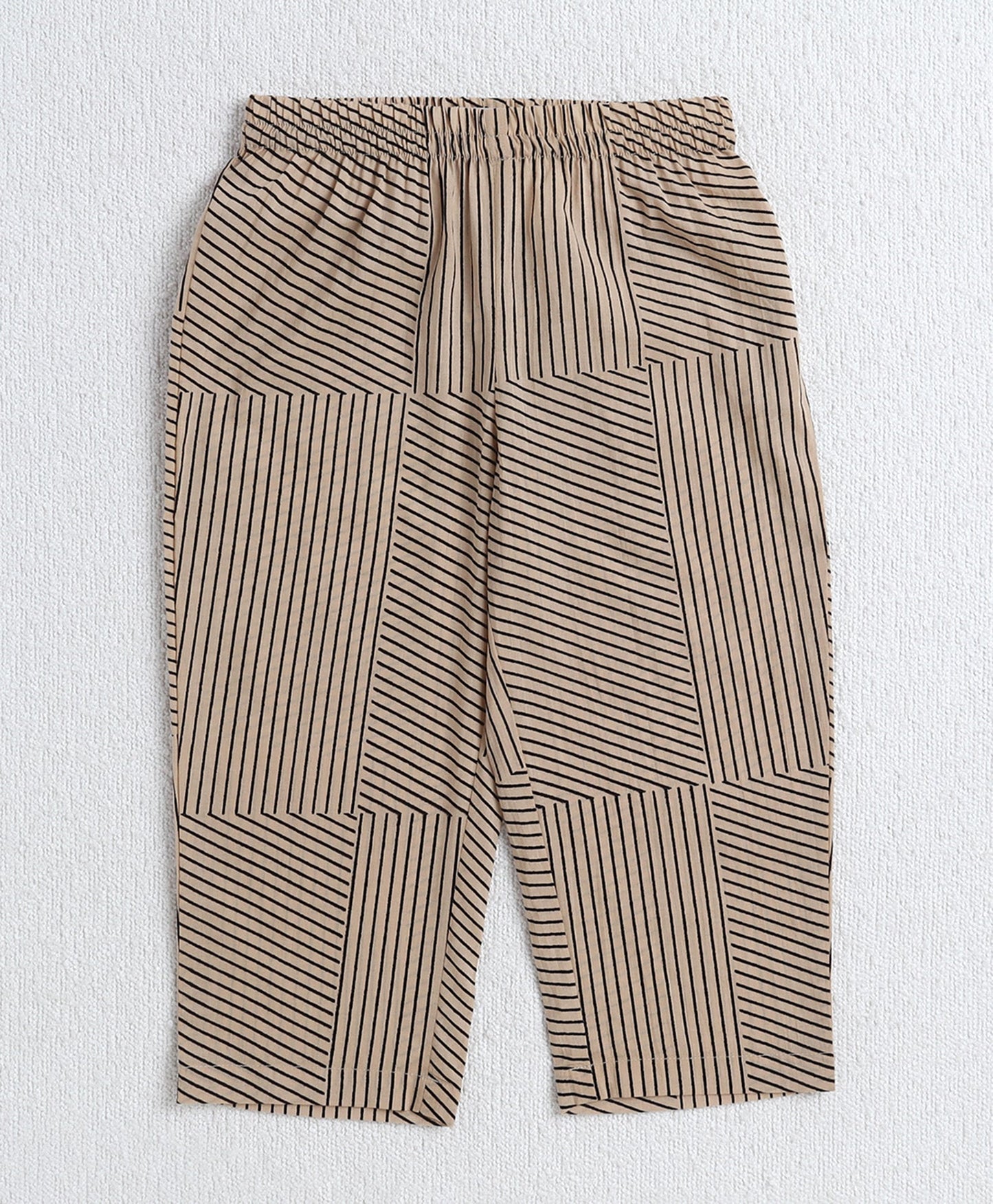 Cotton Woven Three Fourth Sleeves Zig Zag Printed Top and Bottom Set- Black