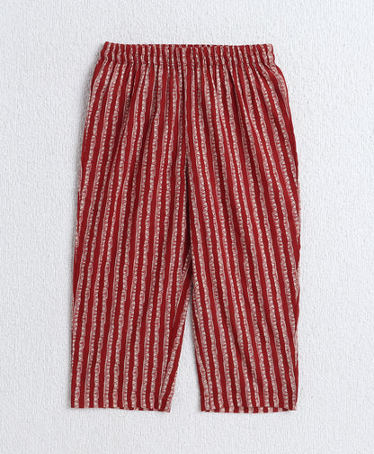 Cotton Woven Three Fourth Sleeves AII Over Printed Top and Bottom Set- Maroon