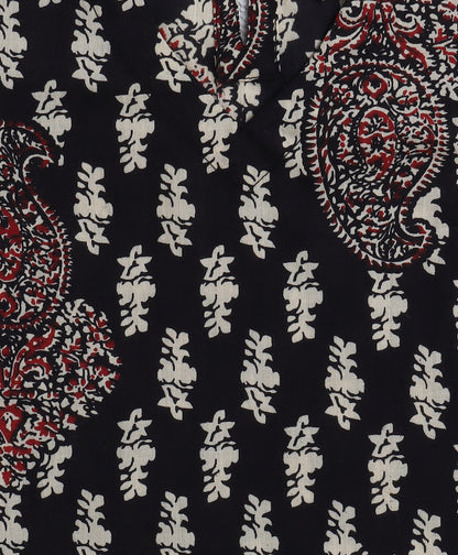Cotton Woven Three Fourth Sleeves AII Over Printed Top and Bottom Set- Black