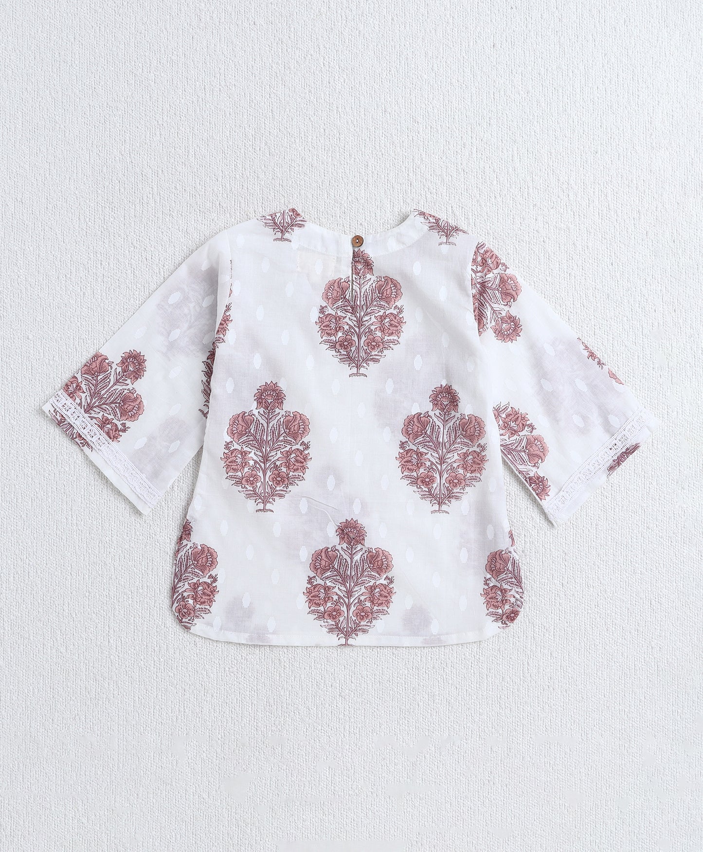 The Magic Wand Cotton Woven Three Fourth Sleeves AII Over Printed Top and Bottom Set- Off White
