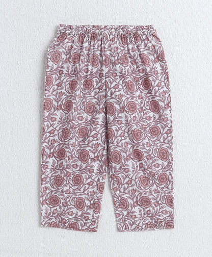 The Magic Wand Cotton Woven Three Fourth Sleeves AII Over Printed Top and Bottom Set- Off White
