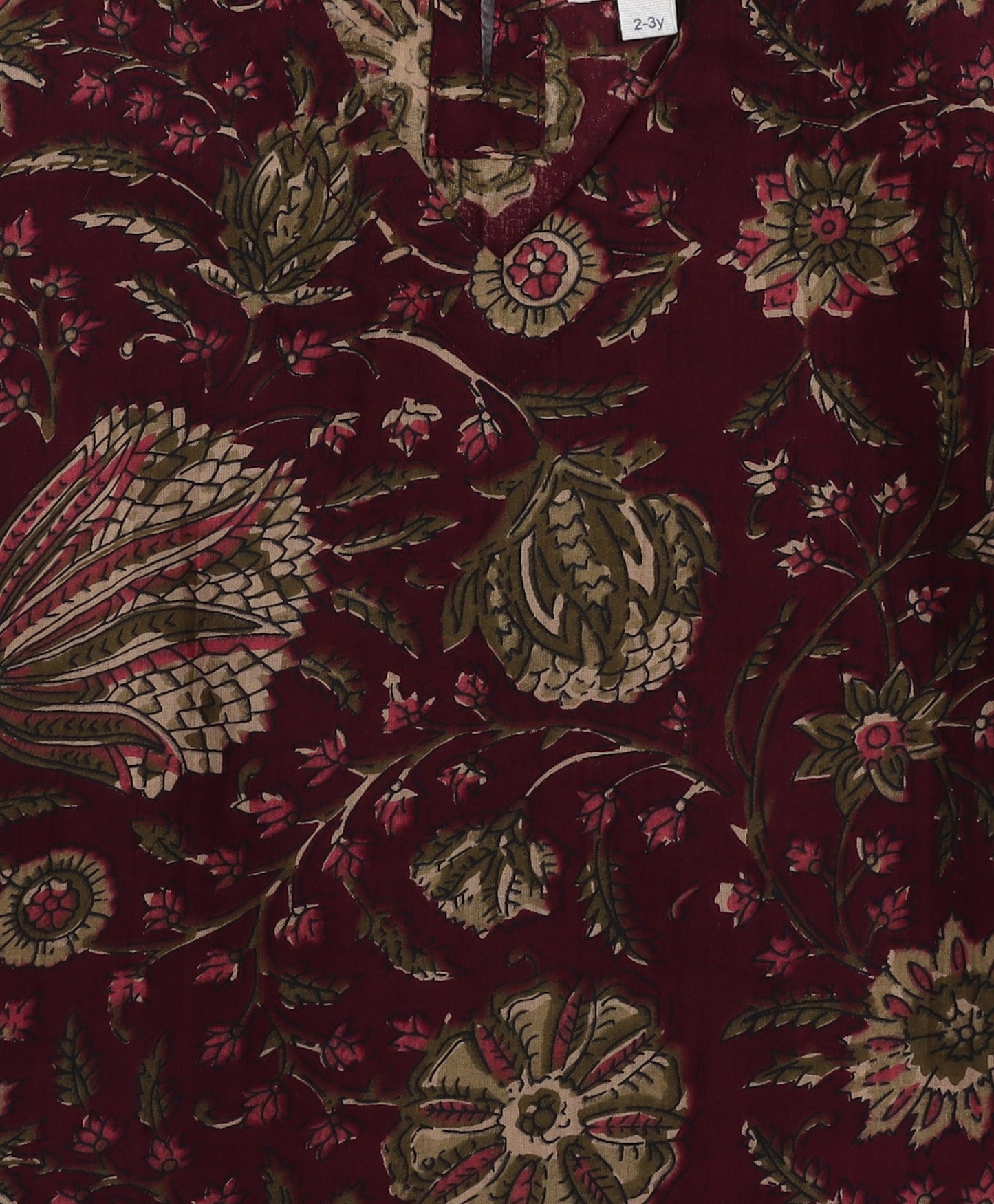 Cotton Woven Three Fourth Sleeves AII Over Printed Top and Bottom Set- Wine