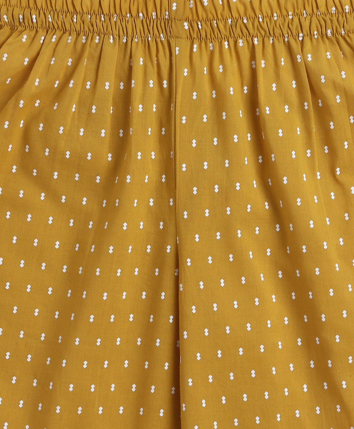 Cotton Woven Three Fourth Sleeves AII Over Printed Top and Bottom Set- Mustard