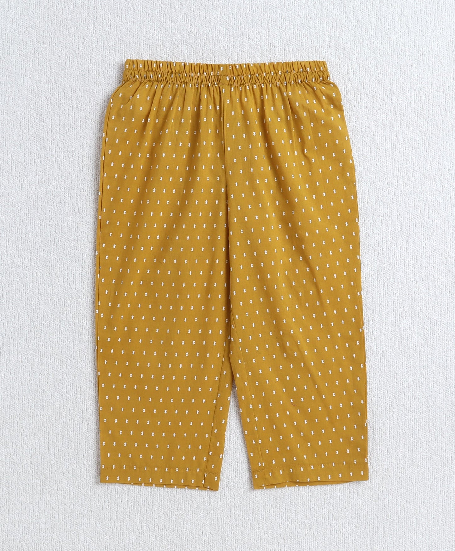 Cotton Woven Three Fourth Sleeves AII Over Printed Top and Bottom Set- Mustard
