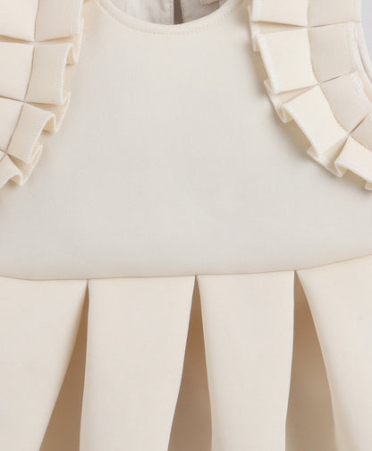  The Magic Wand Woven Ruffle Sleeves Pleated Scuba Party Dress - Off White