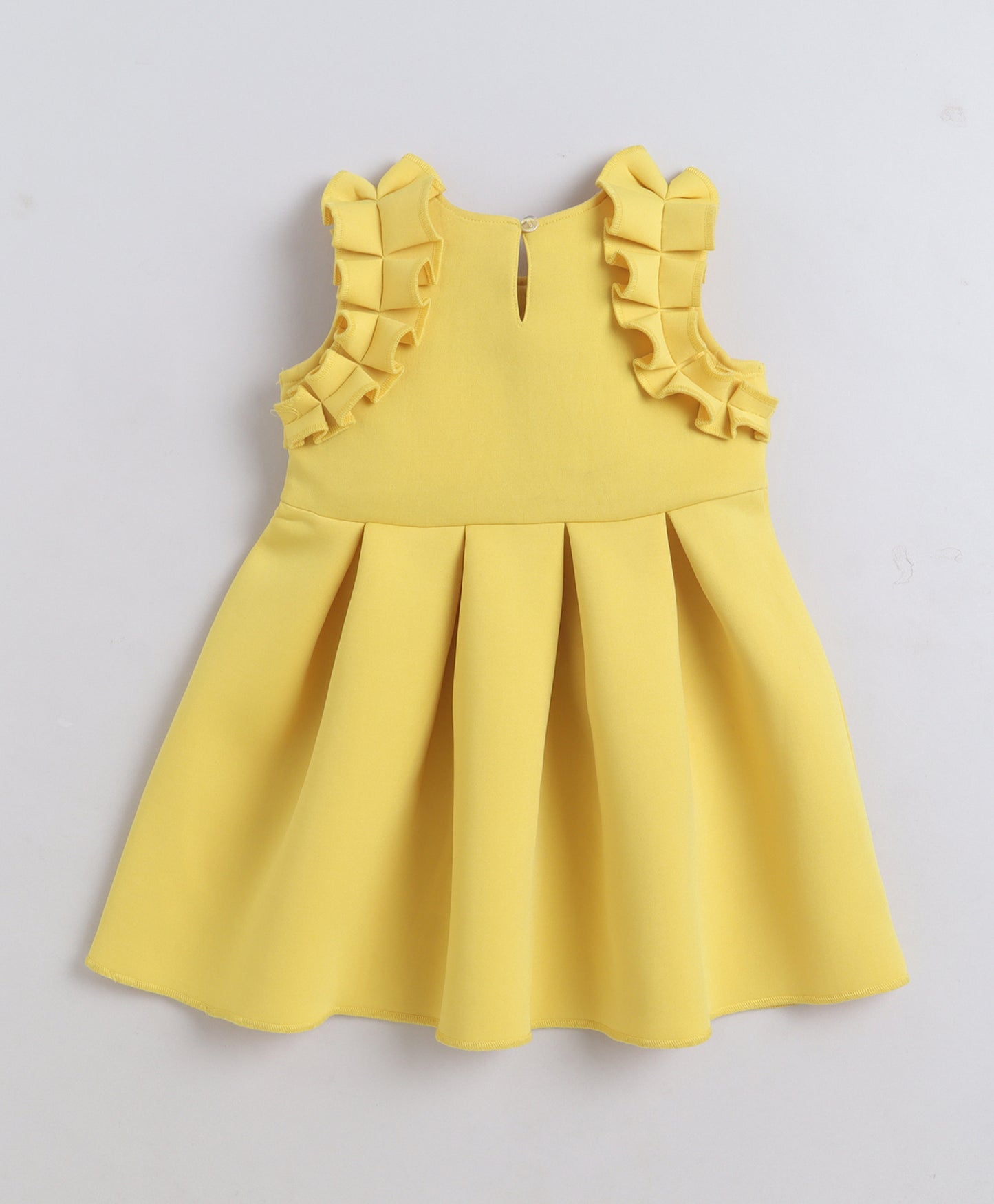  The Magic Wand Woven Ruffle Sleeves Pleated Scuba Party Dress - Yellow