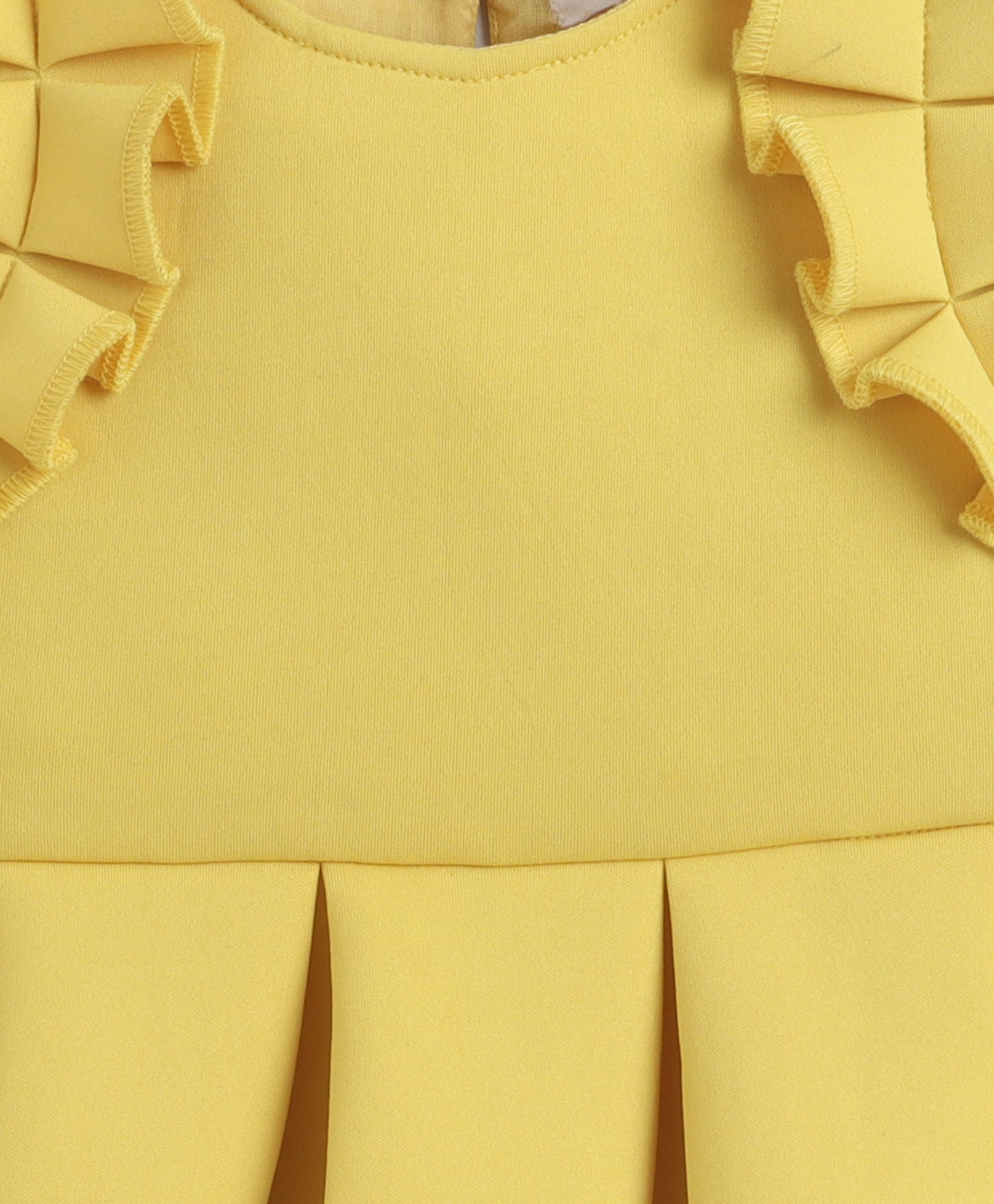 The Magic Wand Woven Ruffle Sleeves Pleated Scuba Party Dress - Yellow
