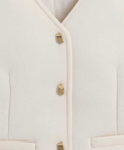  The Magic Wand Woven Waist Coat Top & Pleated Skirt With Bow Applique - Off White