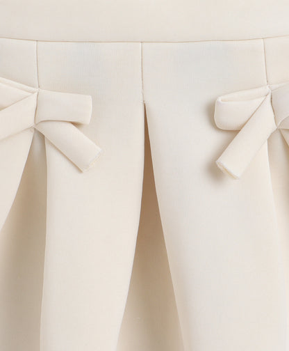  The Magic Wand Woven Waist Coat Top & Pleated Skirt With Bow Applique - Off White
