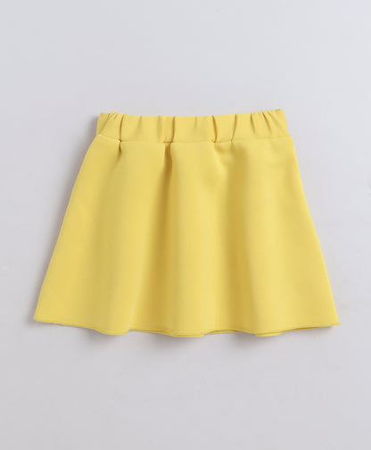  The Magic Wand Woven Waist Coat Top & Pleated Skirt With Bow Applique - Yellow