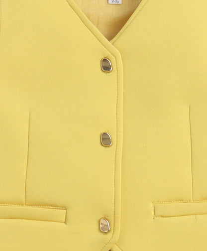  The Magic Wand Woven Waist Coat Top & Pleated Skirt With Bow Applique - Yellow