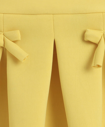  The Magic Wand Woven Waist Coat Top & Pleated Skirt With Bow Applique - Yellow