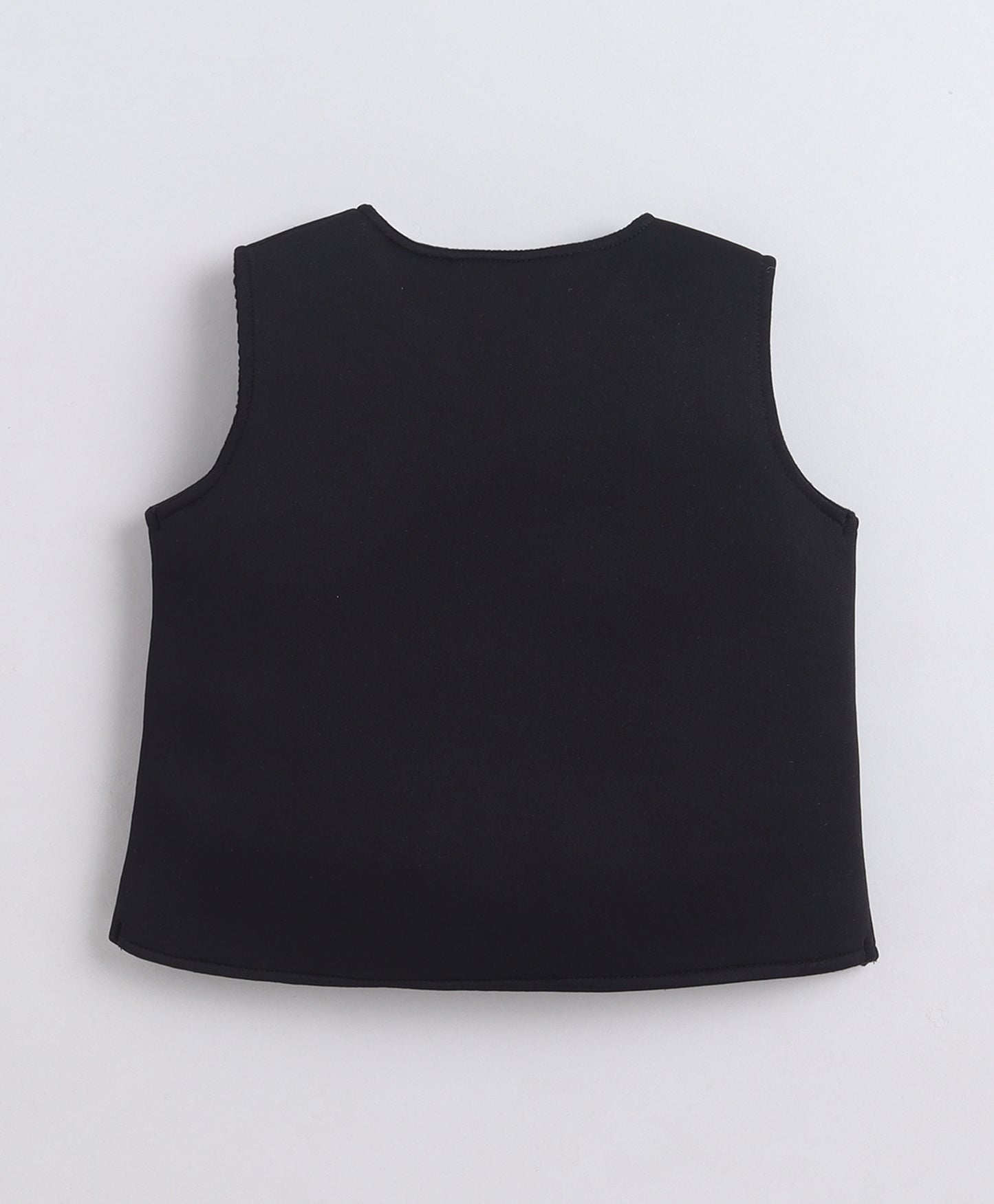  The Magic Wand Woven Waist Coat Top & Pleated Skirt With Bow Applique - Black