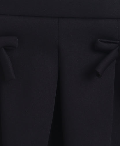  The Magic Wand Woven Waist Coat Top & Pleated Skirt With Bow Applique - Black