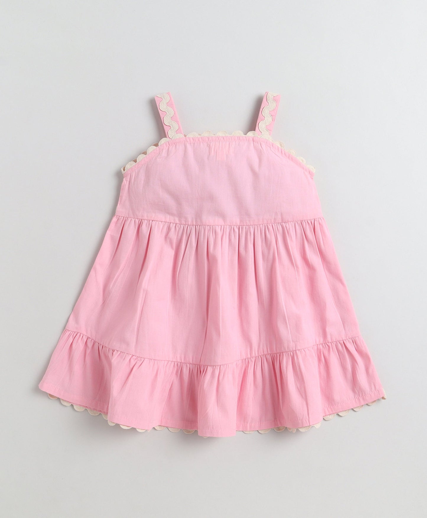 The Magic Wand Cotton Woven Strappy Ric Rac Gathered Dress -  Pink