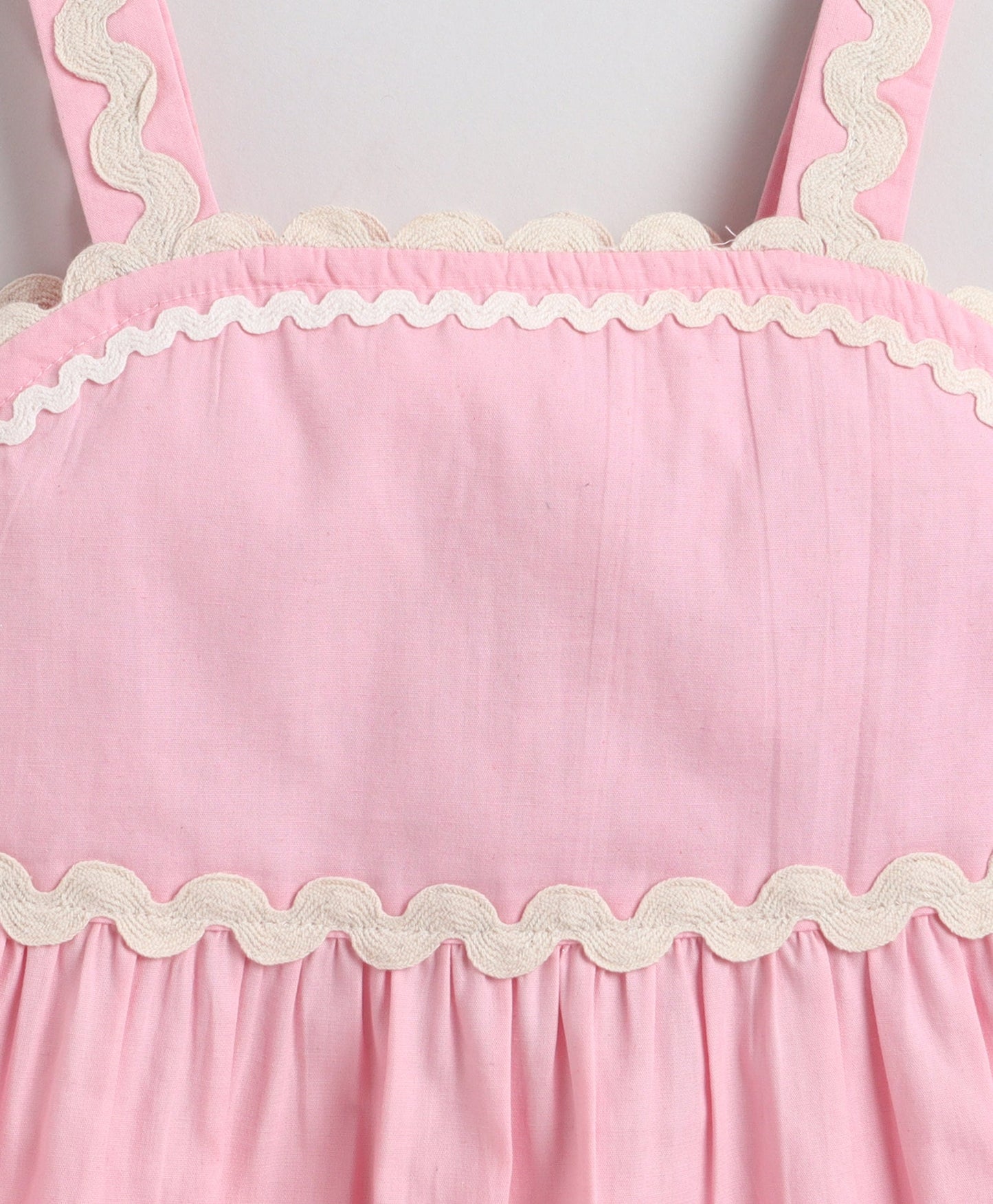The Magic Wand Cotton Woven Strappy Ric Rac Gathered Dress -  Pink