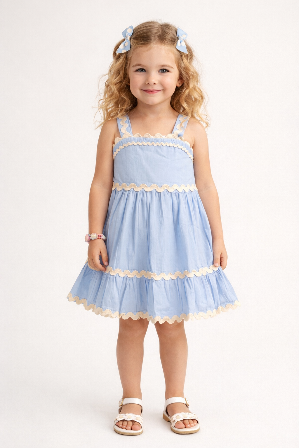 The Magic Wand Cotton Woven Strappy Ric Rac Gathered Dress -  Blue