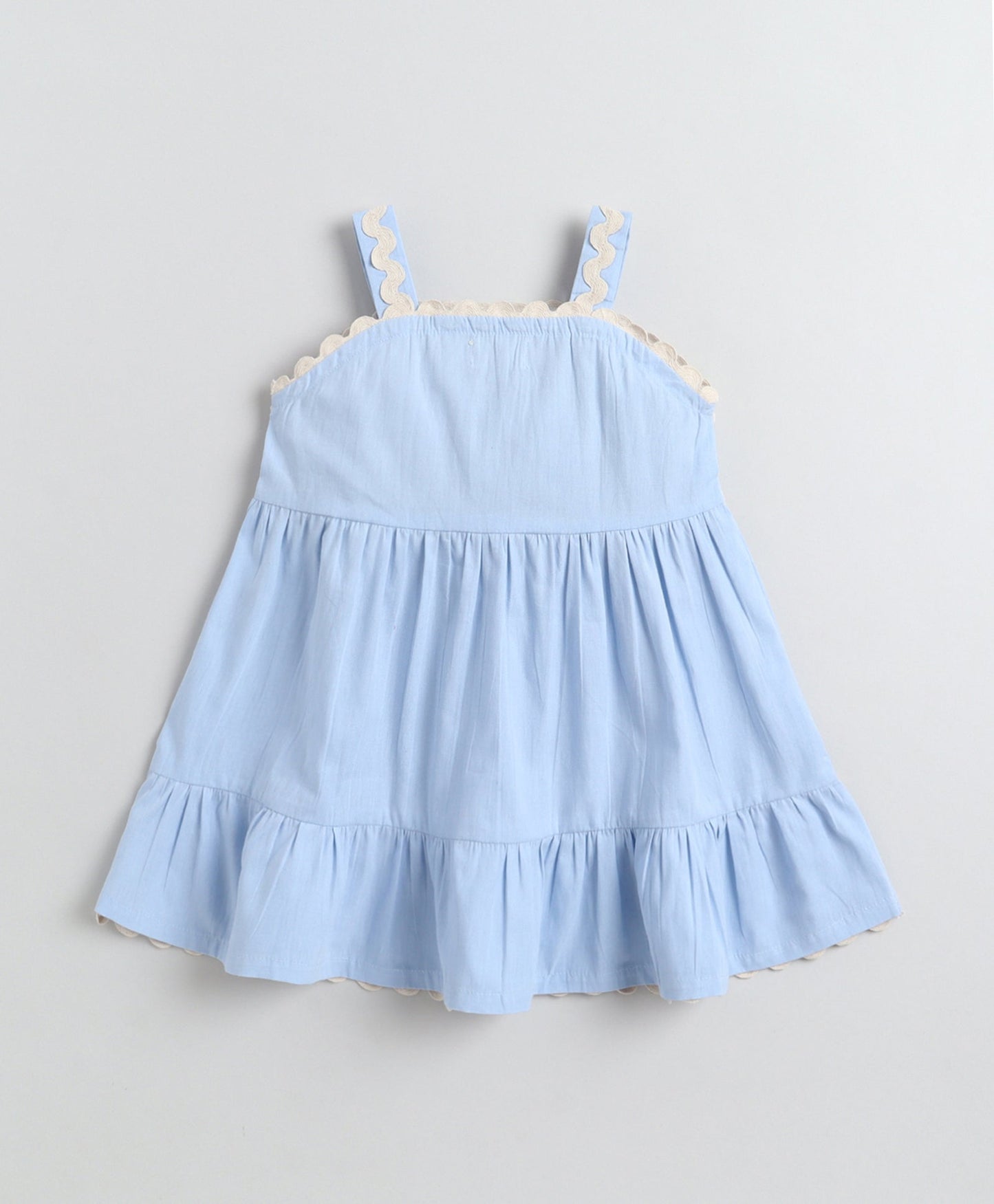 The Magic Wand Cotton Woven Strappy Ric Rac Gathered Dress -  Blue