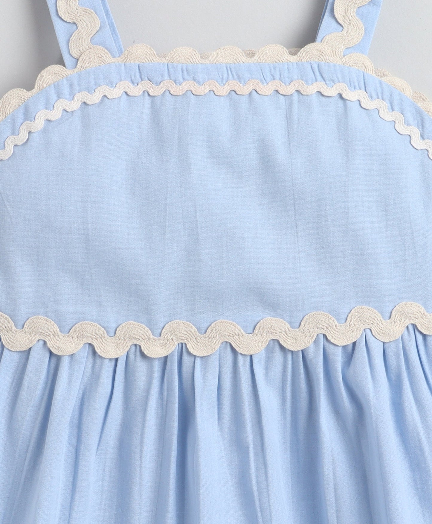 The Magic Wand Cotton Woven Strappy Ric Rac Gathered Dress -  Blue