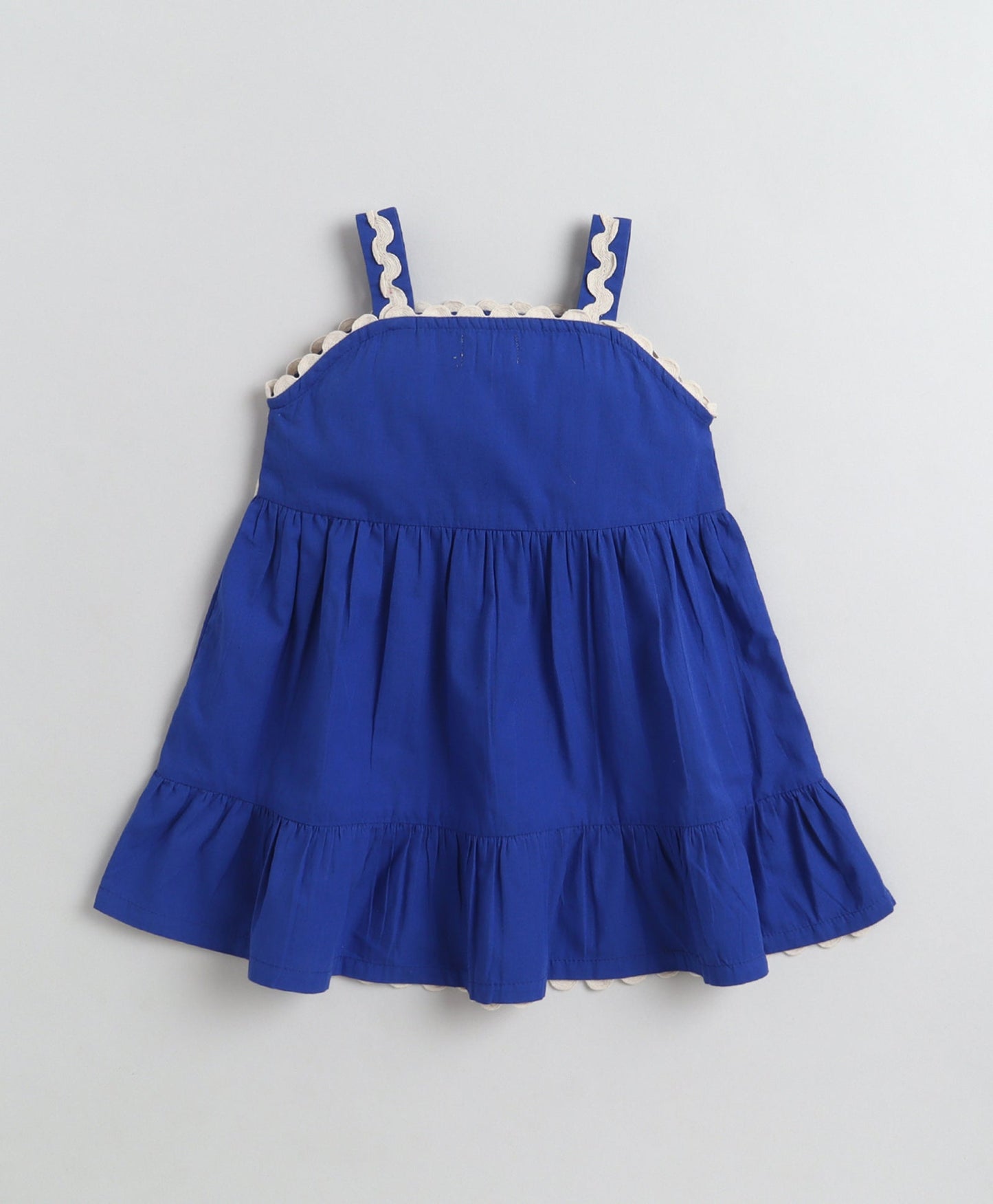 The Magic Wand Cotton Woven Strappy Ric Rac Gathered Dress - Royal Blue
