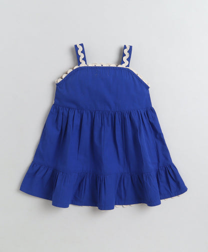 The Magic Wand Cotton Woven Strappy Ric Rac Gathered Dress - Royal Blue