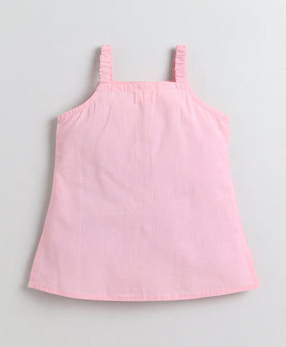 The Magic Wand Cotton Woven Solid Sleeveless Curvy Hem Top And Shorts Set - Pink