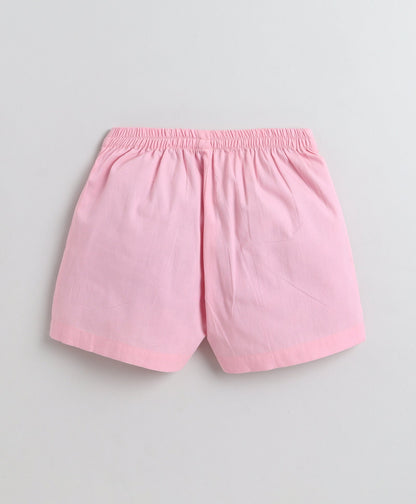 The Magic Wand Cotton Woven Solid Sleeveless Curvy Hem Top And Shorts Set - Pink
