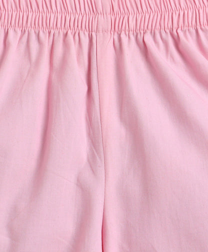 The Magic Wand Cotton Woven Solid Sleeveless Curvy Hem Top And Shorts Set - Pink
