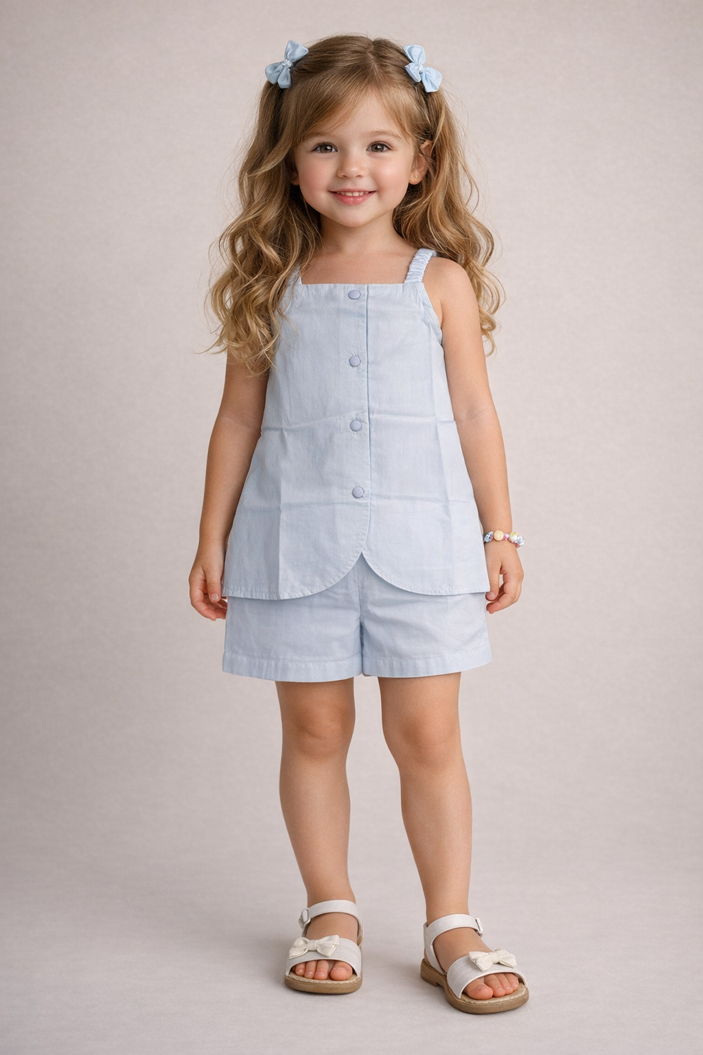 The Magic Wand Cotton Woven Solid Sleeveless Curvy Hem Top And Shorts Set - Blue