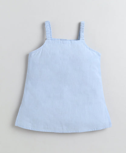 The Magic Wand Cotton Woven Solid Sleeveless Curvy Hem Top And Shorts Set - Blue