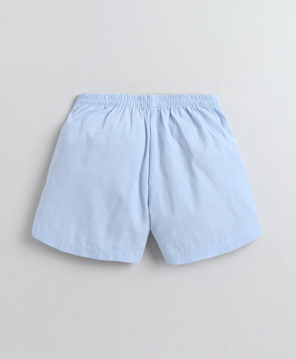 The Magic Wand Cotton Woven Solid Sleeveless Curvy Hem Top And Shorts Set - Blue