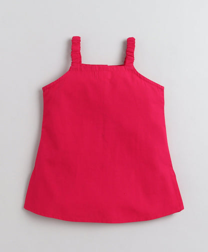The Magic Wand Cotton Woven Solid Sleeveless Curvy Hem Top And Shorts Set - Fuchsia